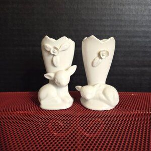 Vintage Selecta Two Mini Porcelain Vases with Baby Deer